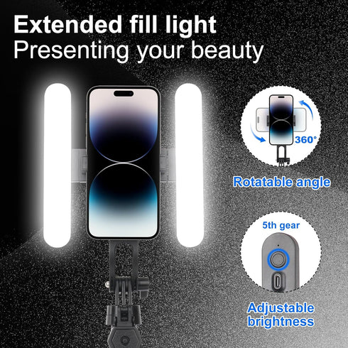 ikaufen 71" Spike,5-Speed Upgrade iPhone Tripod with Ground Adjustable Fill Light,Extendable Tripod for Phone Selfie