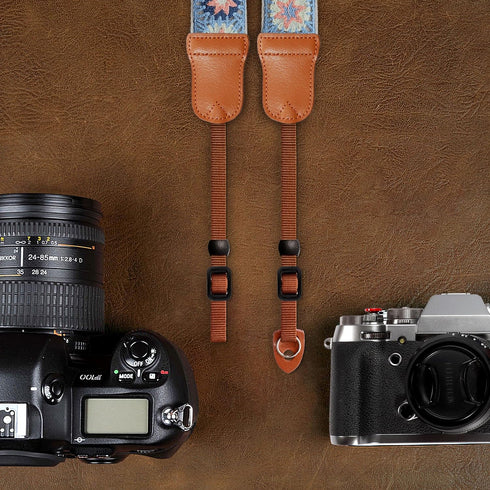 Padwa Lifestyle Hollow Crochet Pink Daisy Camera Strap, Double Layer Cowhide Ends, Adjustable Neck & Shoulder Strap