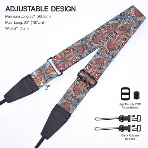 Padwa Lifestyle Adjustable Camera Strap - 2" Wide Cowhide Head Straps for Photographers, Vintage Neck & Shoulder