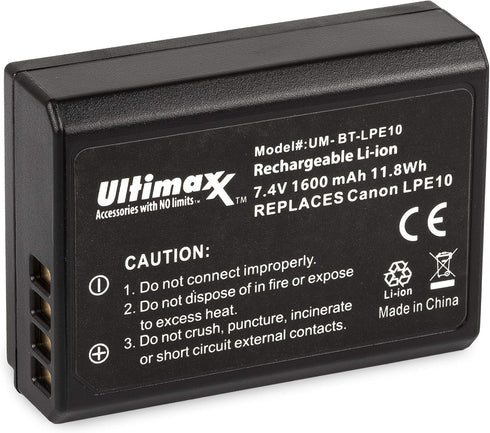 Ultimaxx AC/DC Rapid Home & Travel Charger with 2x LP-E10 Extended Life Battery for Canon EOS Cameras