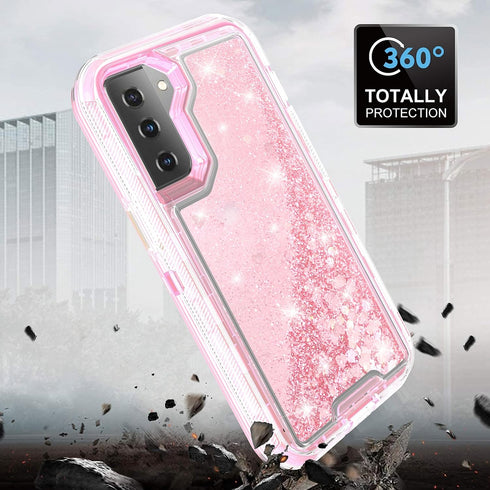 Asuwish Samsung Galaxy S21 5G Case - 6.2" Bling Liquid Glitter, Clear Hybrid TPU, Military Grade, Heavy Duty, Pink for