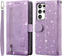 UEEBAI Wallet Case for Samsung Galaxy S21 Ultra 5G, Retro 9 Card Holder Slots, Zipper Pocket, Glitter Purple