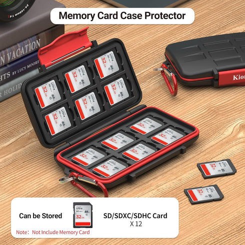 Kiorafoto 12 Slots SD SDHC SDXC Card Holder Case, Professional Water-Resistant Anti-Shock Memory Card Storage Protector