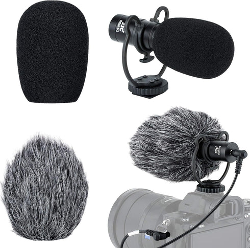 JJC SGM-V1 Shotgun Video Microphone, Cardioid Condenser Mic with Shock Mount and Windscreen for DSLR
