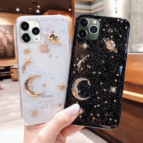 Bonitec for Apple iPhone 11 Pro Max Case, 3D Bling Planet Glitter with Space Sparkle, Shockproof Cover