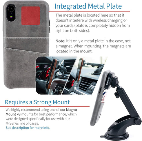 Dockem Wallet Case for iPhone XR (6.1"), Built-in Metal Plate for Magnetic Mounting & 2 Credit Card Holders