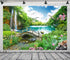 BELECO Picturesque Garden Background Fabric 5x3ft Outdoor Tropical Landscape Mountain Trees Waterfall Lake Birds White Horse and Wooden Bridge Scenery Backdrop Wedding Birthday Photoshoot Props