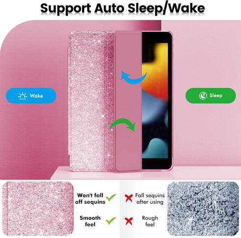 INFILAND 9th/8th/7th 2021/2020/2019 10.2 inch, 7/8/9 for iPad Generation Case Glitter Slim Protective Cover with Clear