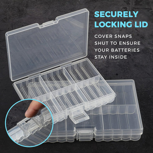 GlossyEnd Set 4 48 of - Two AA and Two AAA Battery Storage Box, Battery Storage Case Holder with Tester, Clear. Each