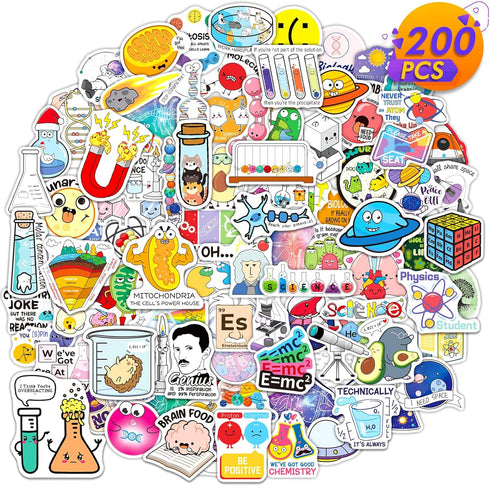 WAKEMOODEI 200PCS Science Stickers Bulk, Chemistry Biology Physics Geology Natural Science Stickers