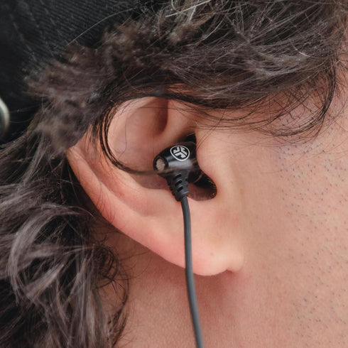JLab J6MS Black Stereo to Mono In-Ear Single Earbud, Style Headset, 3.5mm Jack, Enterprise Class Microphone.