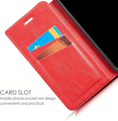 ZCDAYE Wallet Case for iPhone X/iPhone Xs, Magnetic Premium Vintage PU Leather Shockproof Folio Flip Case (Red)