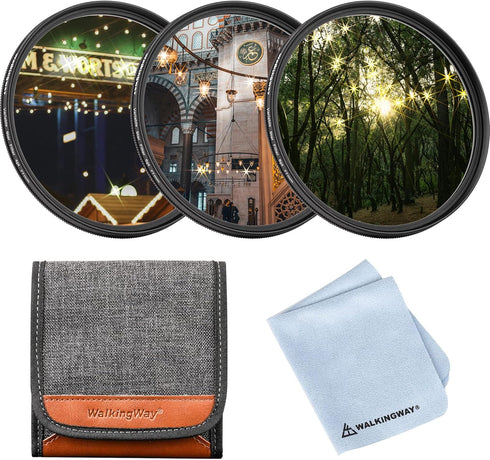 Walking Way 82mm Star Filter Sets, Variable 4,6,8 Points Star Filter Adjustable Cross Screen Starburst Filter Kit for