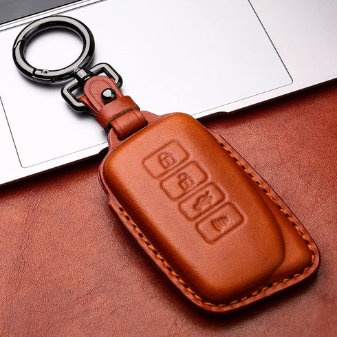 Tukellen Leather Key Fob Cover for Lexus with Keychain, Compatible with RX ES GS LS NX RS GX LX RC LC Smart Key - Brown.