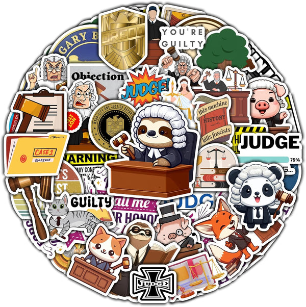Pack of 50 PCS Court Judge Stickers, Waterproof Vinyl Decals for Birthday Gifts, Law Authority Graphics for Laptop,