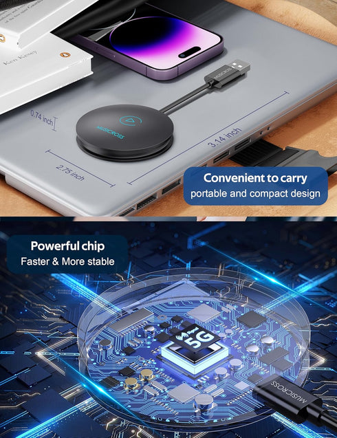 Wireless CarPlay Adapter, Convert Wired to Wireless Dongle, Plug & Play for Factory OEM Wired CarPlay, Fit for iPhone