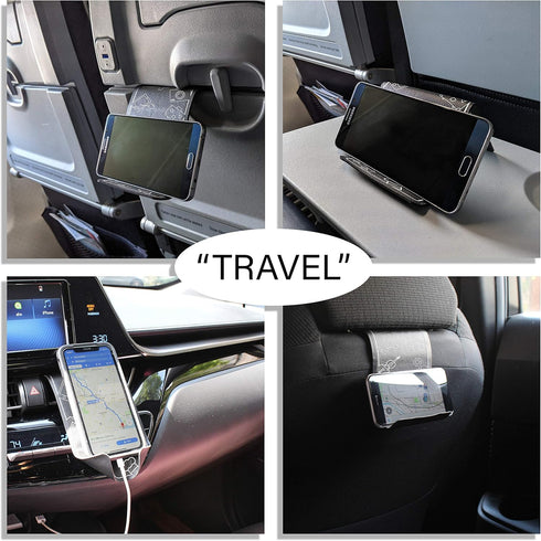 Airplane Travel Essentials for Flying Flex Flap Cell Phone Holder & Flexible Tablet Stand for Desk, Bed, Treadmill,