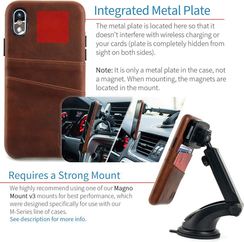 Dockem Wallet Case for iPhone X/XS, Built-in Metal Plate for Magnetic Mounting & 2 Credit Card Holders, (5.8" Exec M2,