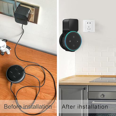 Echo Dot Wall Mount Holder for 3rd Generation, Black, Space Saving Alexa Accessories with Built-in Cable Management
