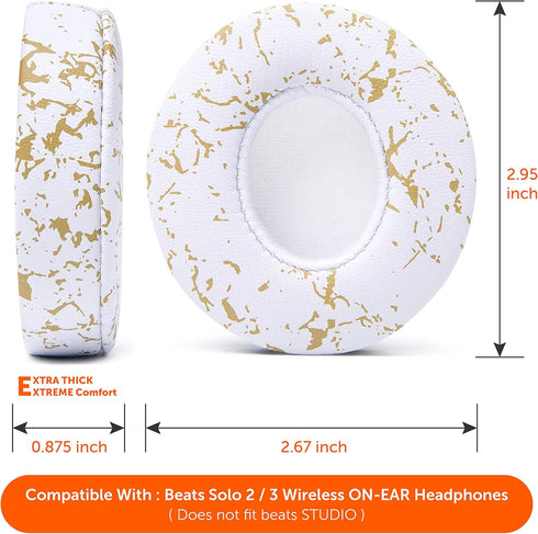 WC Extra Thick Replacement Earpads for Beats Solo 2 & 3 by Wicked Cushions - Gold Marble