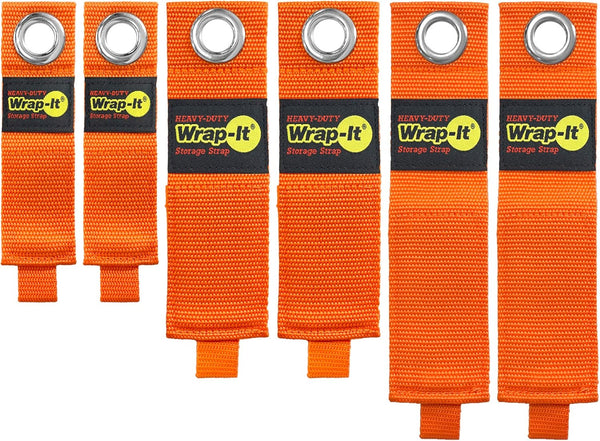 Heavy-Duty Wrap-It Storage Straps (Assorted 6-Pack), Blaze Orange Garage Organizer and Electric Cord Hanger