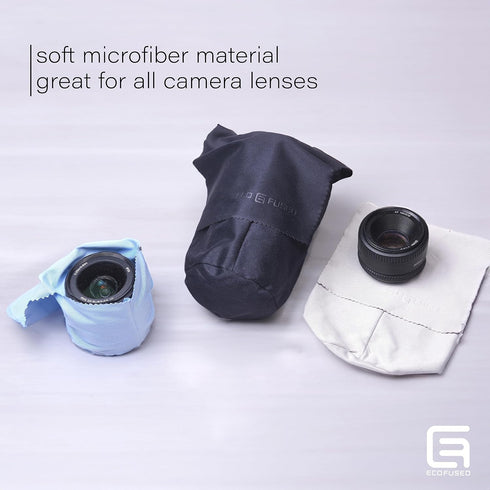 Eco-Fused Camera Lens Pouches, Microfiber Lens Cloth Bag, 4 Pack, Soft Camera Wraps for Multi-Sized Lenses and
