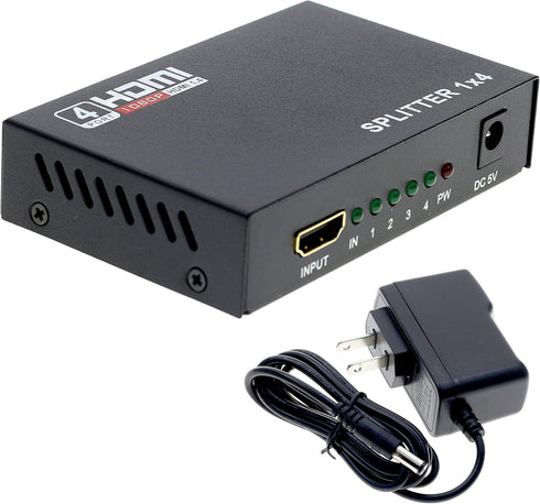 HDMI Splitter 1 in 4 Out, 4 Port 1x4 Full HD 1080P HDMI 1.4 Splitter with Switcher Converter