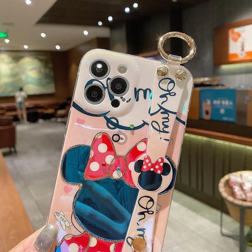 Cute iPhone 13 Pro Max Case with Wrist Strap - Glitter Bling Cartoon IMD Soft TPU Cover for Girls