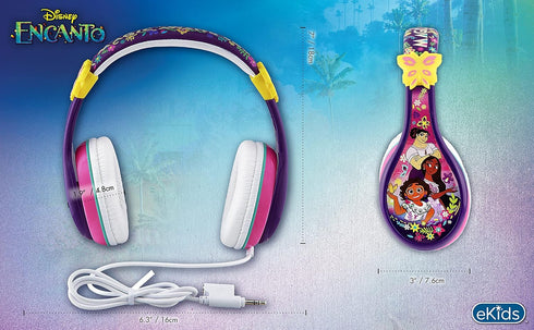 eKids Disney Encanto Headphones for Kids, Wired Headphones for School, Tangle Free Toddler Headphones with Volume