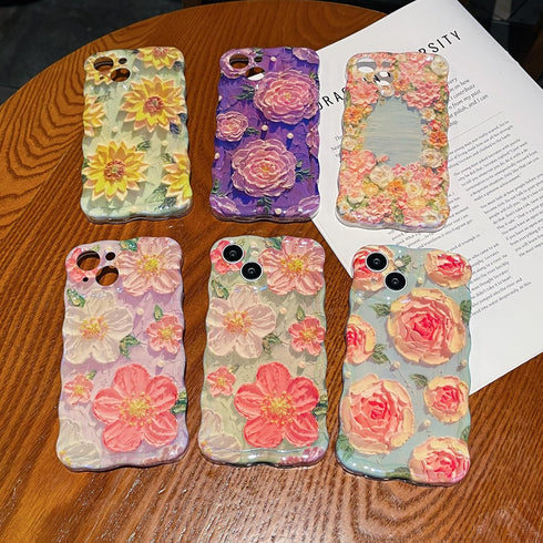 XIZYO iPhone 13 Case - Colorful Retro Oil Painting Flower Cute Floral Aesthetic Protective Cover