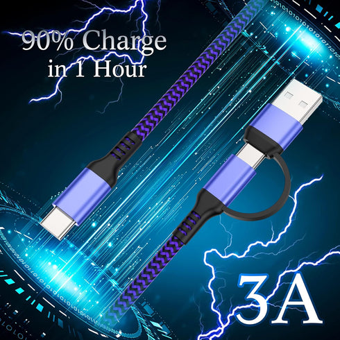 USB C Cable 6FT, 2Pack 60W 2in1 Charging Cable, Fast Charging Nylon Braided USB A/C to USB-C for iPhone 15 Pro Max, iPad
