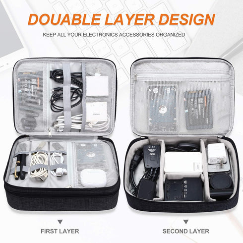 Electronic Bag Travel Cable Accessories Bag, Waterproof Double Layer Electronics Organizer, Portable Storage Case for