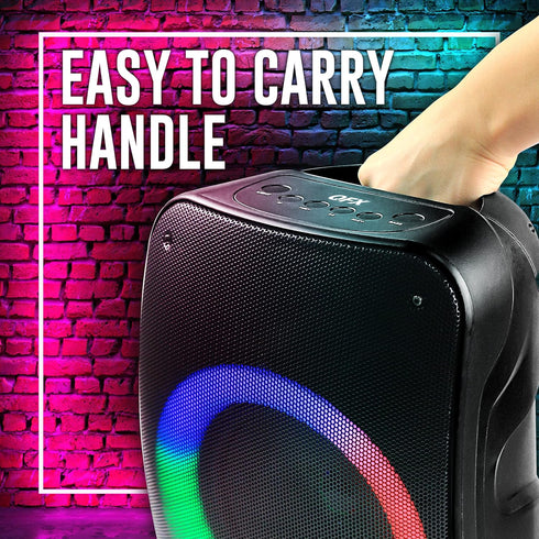 QFX PBX-126 TWS Bluetooth Portable Speaker - 10-Watt with 4” Woofer, FM Radio, LED Lights, AUX, USB, TF Input (Black)