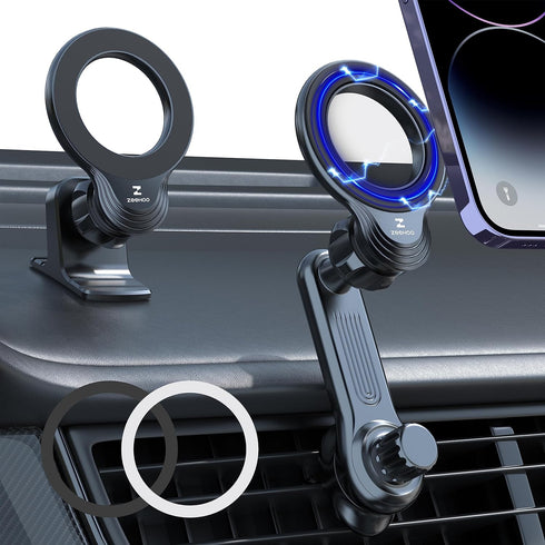 ZEEHOO Compatible with MagSafe Car Mount, Magnetic Phone Holder for Car, Non-Blocking & 360 Rotation for iPhone