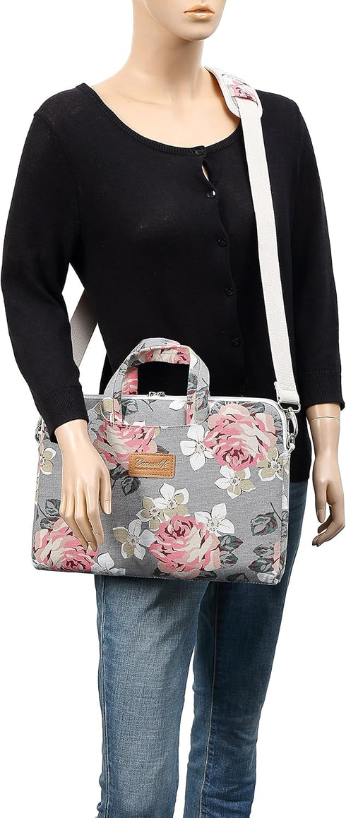 Grey Rose Pattern Waterproof Laptop Shoulder Bag for 14-15.6 inch Laptop and MacBook Pro 15 Case