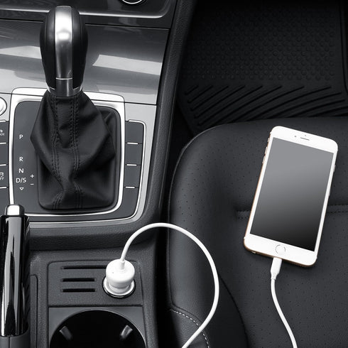Amazon Basics 12W Car Charger with Lightning Cable (Straight) for iPhone and Apple Devices, 3 ft - Black