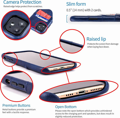 Dockem Wallet Case for iPhone 11 with Built-in Metal Plate for Magnetic Mounting & 2 Credit Card Holders, Navy Blue