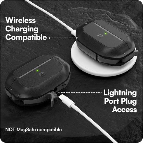 KeyBudz Waterproof AirPods Pro Case with Lock, Rugged Tough Protection for 2nd Generation with Carabiner, Carbon Black
