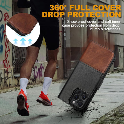 Wallet Case for iPhone 15 Pro Max, RFID Blocking Credit Card Holder, PU Leather Flip Kickstand Cover for Men Women