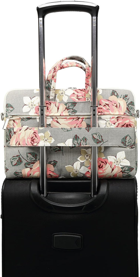 Grey Rose Pattern Waterproof Laptop Shoulder Bag for 14-15.6 inch Laptop and MacBook Pro 15 Case