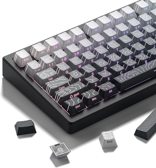 dagaladoo White/Grey Topographic keycap Sets Line Backlit Gradient keycaps Shine Through Keyboard Keys