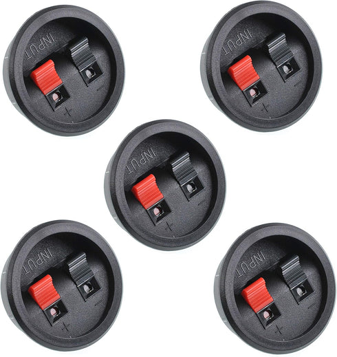 Oiyagai 5 Pack Round Speaker Terminal Cup, Spring-Loaded Binding Post 2-Pin Push Connectors for DIY Speaker