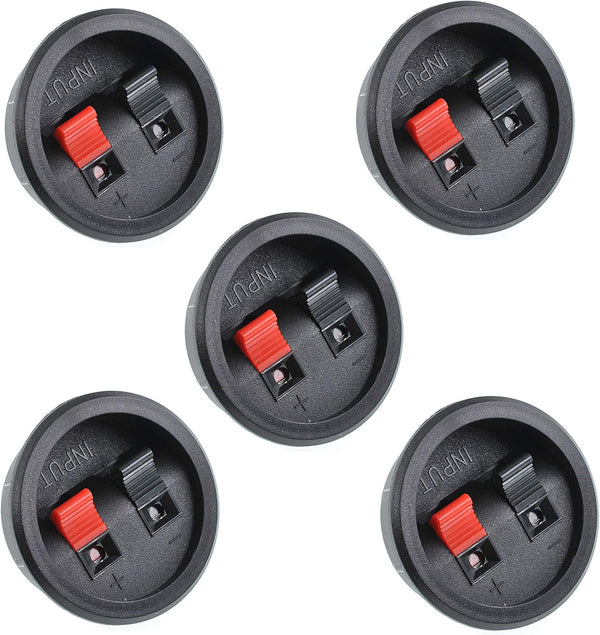 Oiyagai 5 Pack Round Speaker Terminal Cup, Spring-Loaded Binding Post 2-Pin Push Connectors for DIY Speaker