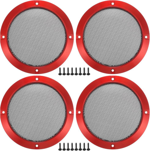 ACROPIX Universal 5" Car Speaker Grills Cover, Round Mesh Protector Case with Mounting Screws, Iron Red - 4 Pack