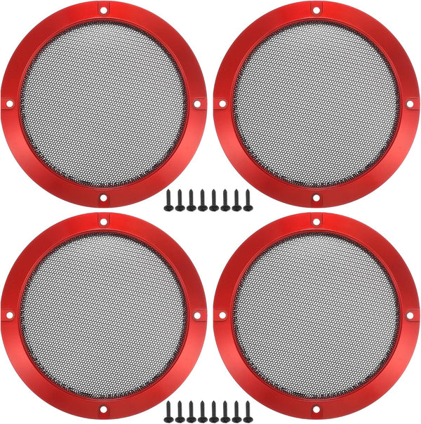 ACROPIX Universal 5" Car Speaker Grills Cover, Round Mesh Protector Case with Mounting Screws, Iron Red - 4 Pack