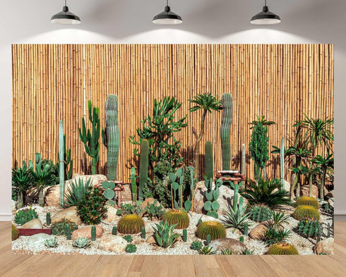 MAEQLQLM 9x6ft Desert Cactus Garden Backdrop Variety Cacti Succulents Bamboo Fence Background for