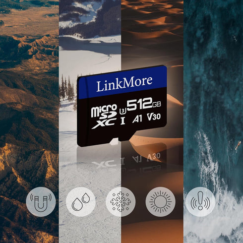LinkMore XV13 512GB MicroSD Memory Card, MicroSDXC A1 UHS-I U3 V30 Class 10, SD Adapter Included, Read Up to 95 MB/s