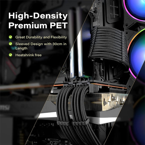 EZDIY-FAB PSU Cable Extension Sleeved Custom Mod GPU PC Power Supply, 30CM, Black