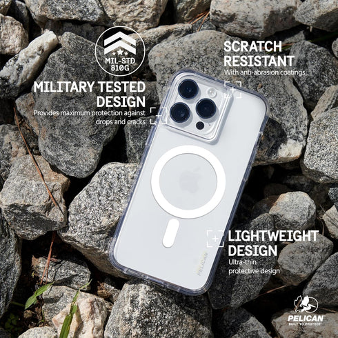 Pelican Ranger Series iPhone 15 Pro Max Case - Clear, 12ft MIL-Grade Drop Protection, Anti-Yellow, MagSafe Compatible.