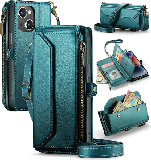 Strapurs Wallet Case Compatible with iPhone 13 RFID Blocking 7-Card Holder Soft PU